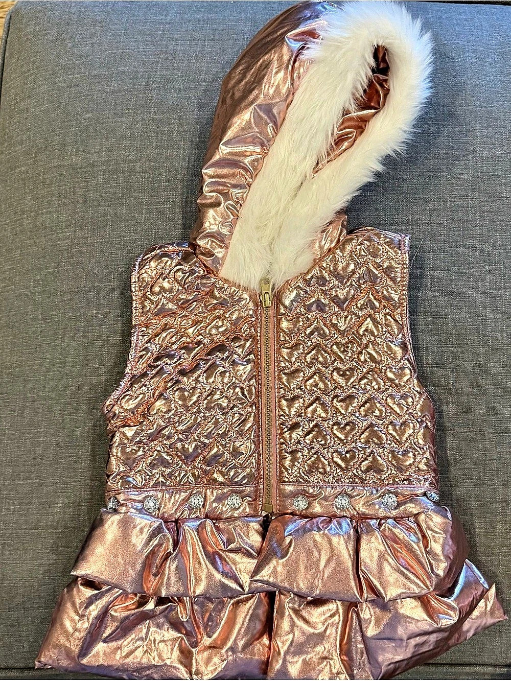 Little Lass Kids Pink Metallic Faux Fur Hooded Puffer